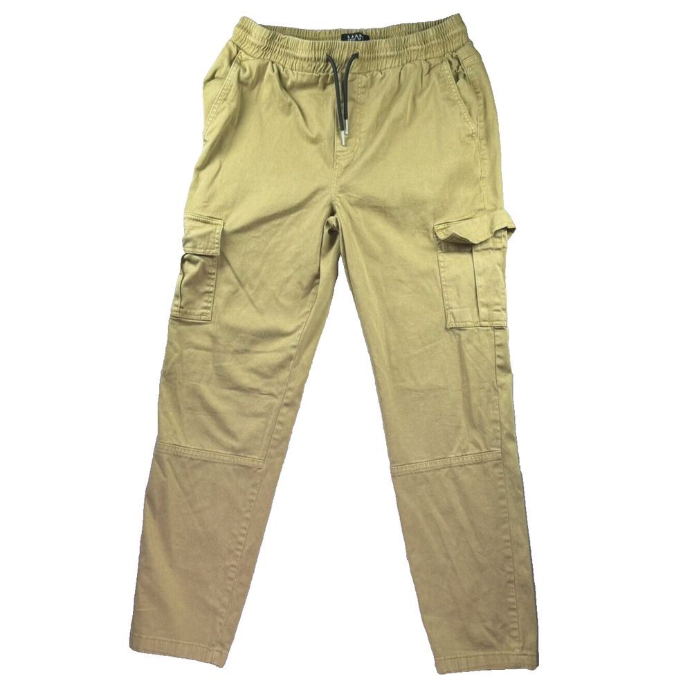 Boohoo Man Cargo Pants Mens‎ Medium Beige Drawstring Stretch Hike Camp Active